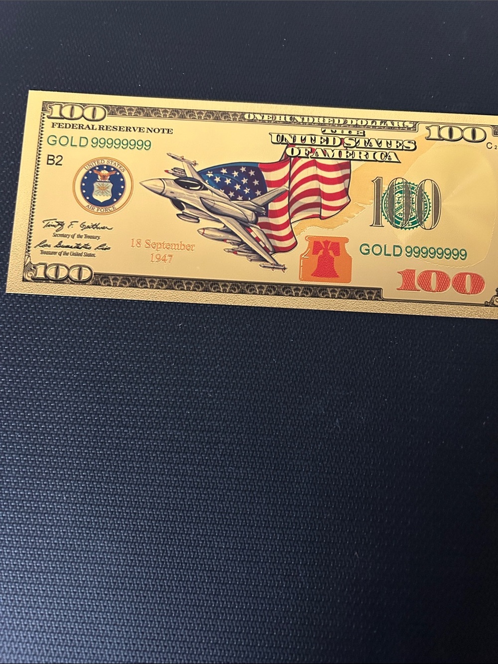 Gold Novelty $100 Air Force Collectible Note